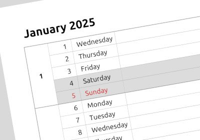 monthly calendar - table